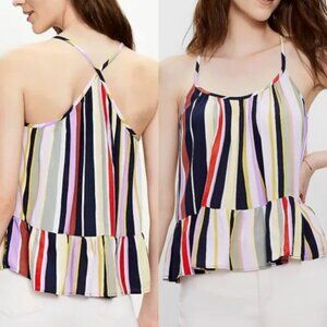 ANN TAYLOR LOFT Striped Shirred Peplum Cami Black Multi Sleeveless Tank Blouse